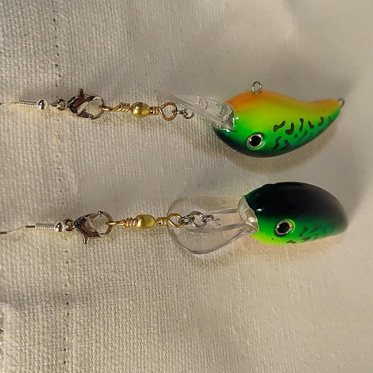Plastic Fishing Lure Earrings Green,Orange